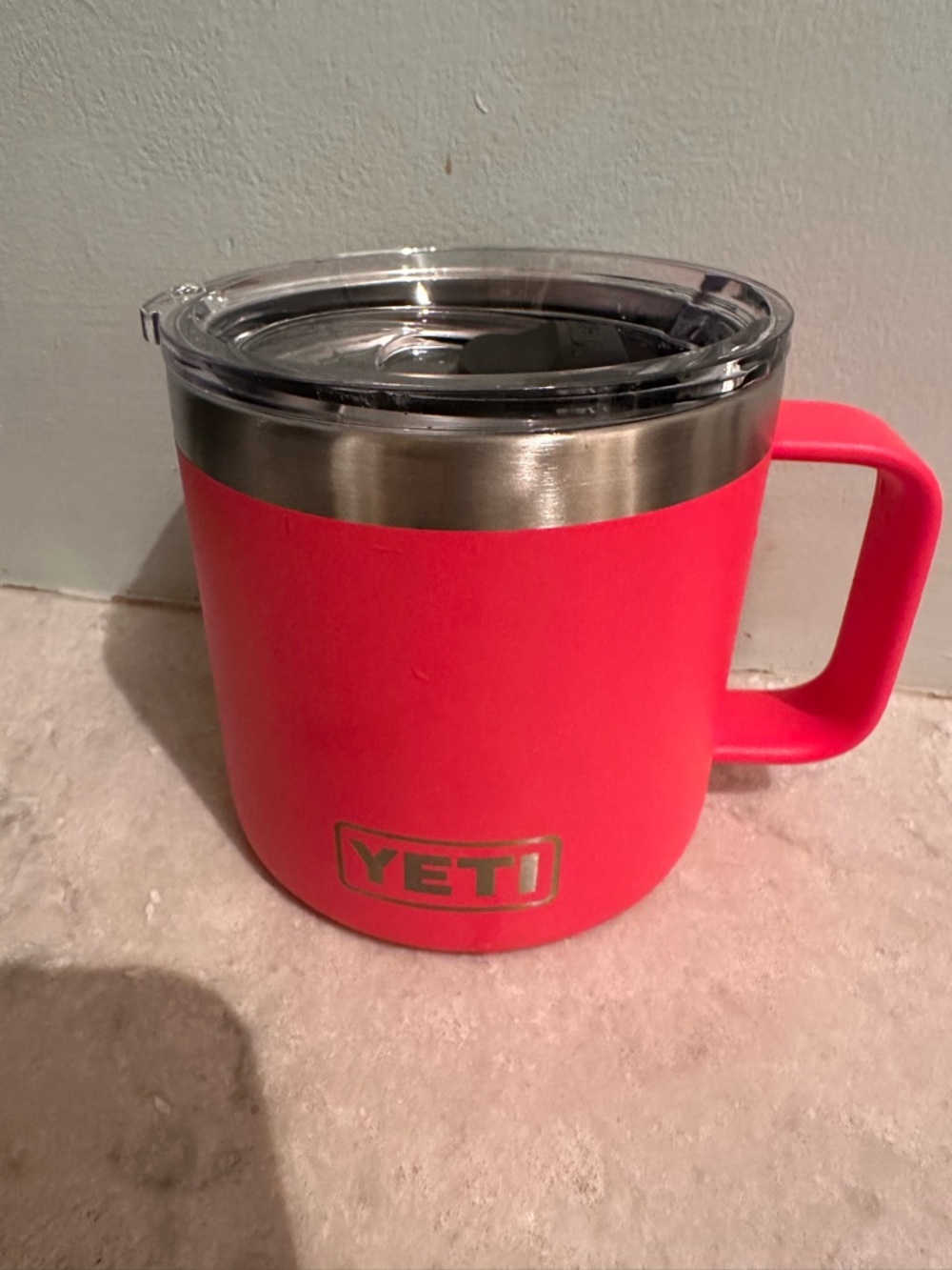 Yeti Hot Pink Insulated Mug with Handle and Clear Lid